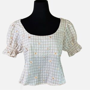 KIRIOUS
Smock Sleeve Tie Back Gingham Top In Ivory M